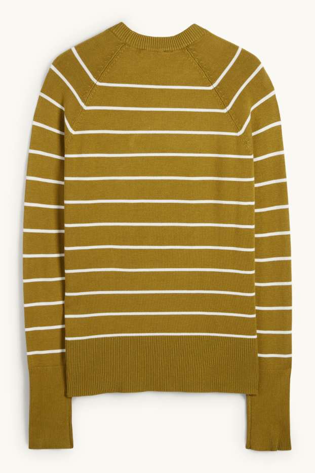 Femei - Pulover din tricot fin - cu dungi - galben muștar