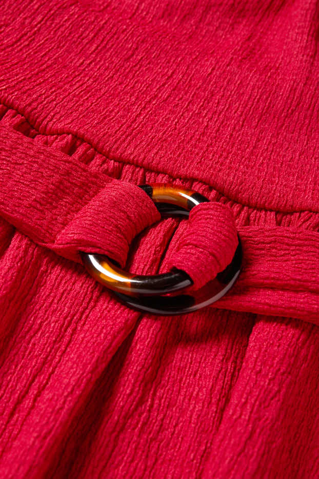 Donna - Vestito fit & flare con cintura - tessuto tramato - rosso