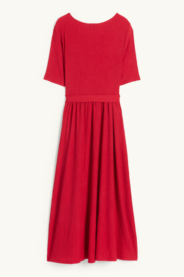 Donna - Vestito fit & flare con cintura - tessuto tramato - rosso