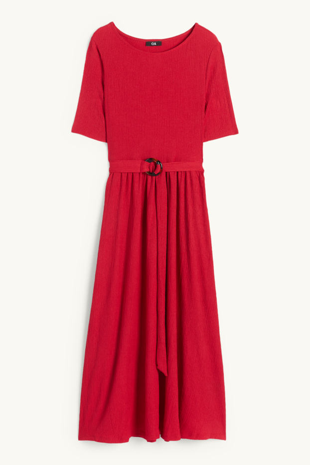 Donna - Vestito fit & flare con cintura - tessuto tramato - rosso