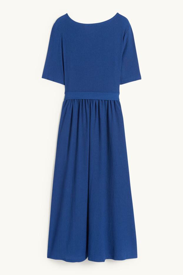 Femmes - Robe fit & flare à ceinture - texturée - bleu foncé
