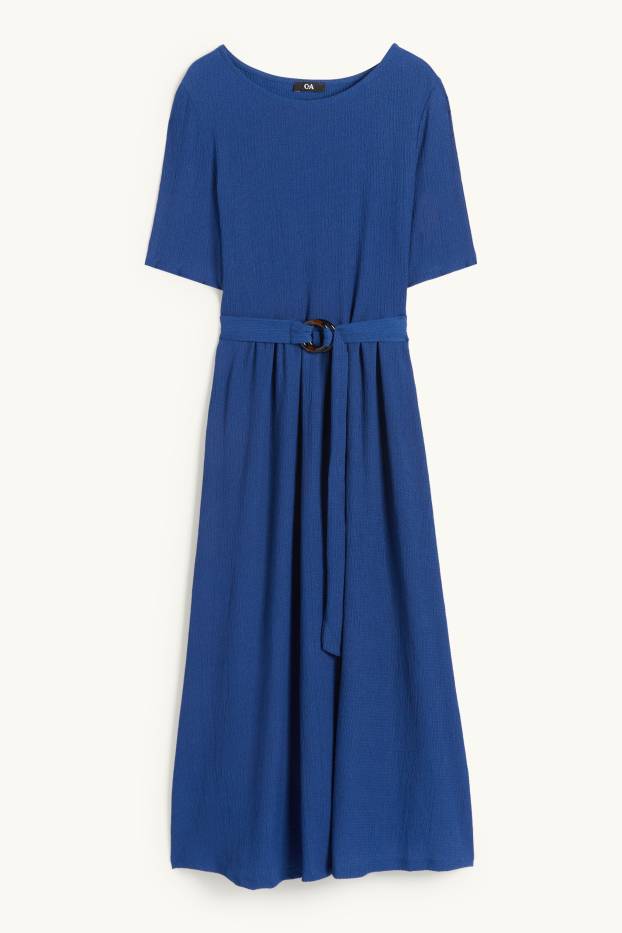 Femmes - Robe fit & flare à ceinture - texturée - bleu foncé