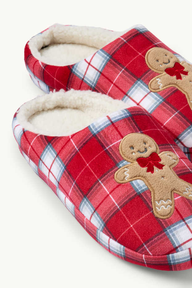 Donna - Mini Me - pantofole natalizie da donna - pan di zenzero - a quadretti - rosso