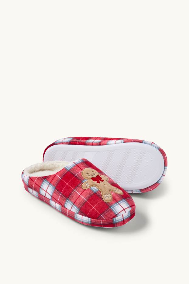 Donna - Mini Me - pantofole natalizie da donna - pan di zenzero - a quadretti - rosso