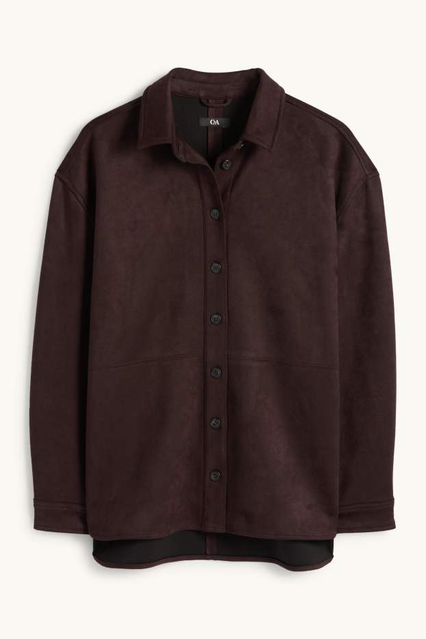 Femmes - Veste-chemise - faux suède - marron foncé