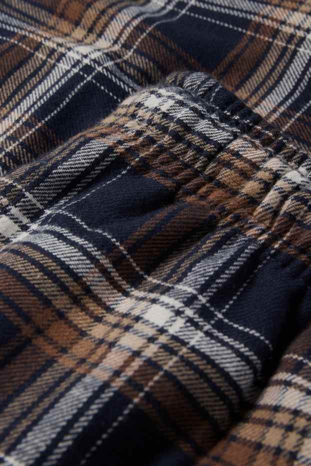Heren - Flanellen pyjamabroek - geruit - bruin / donkerblauw