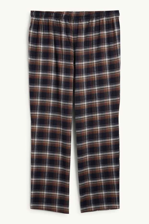 Heren - Flanellen pyjamabroek - geruit - bruin / donkerblauw