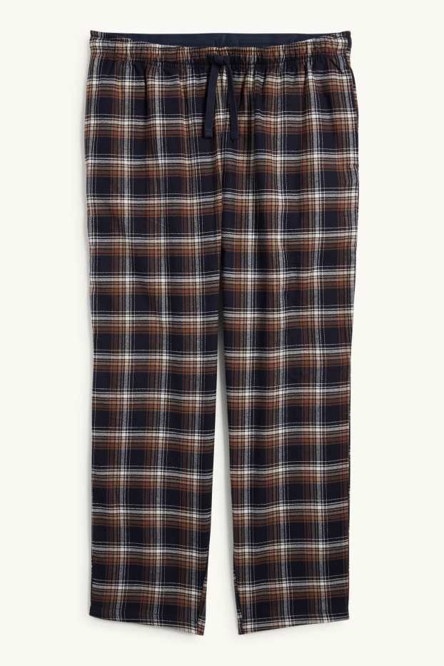 Heren - Flanellen pyjamabroek - geruit - bruin / donkerblauw