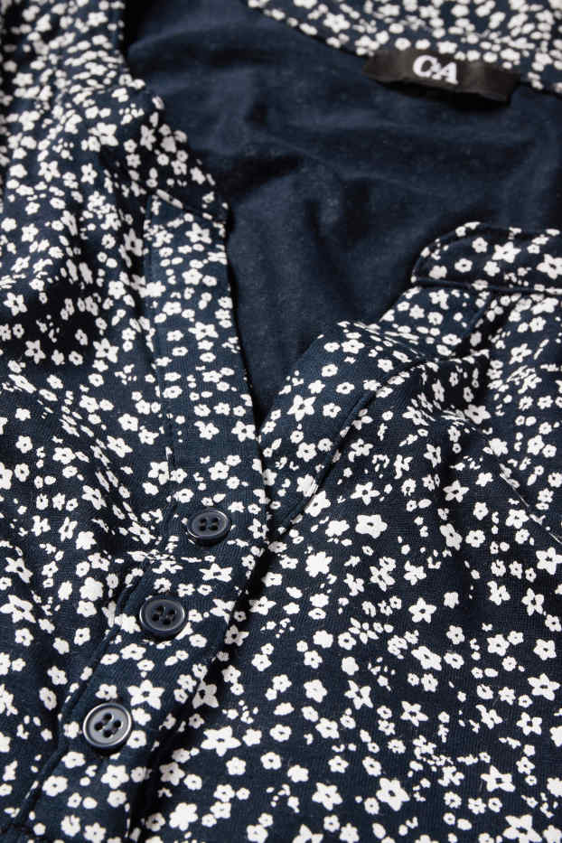 Damen - T-Shirt mit V-Ausschnitt - geblümt - dunkelblau