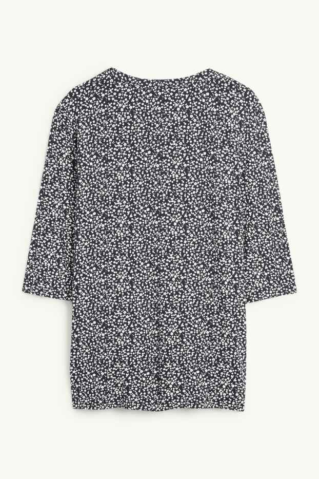 Damen - T-Shirt mit V-Ausschnitt - geblümt - dunkelblau