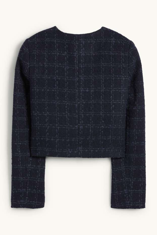 Femmes - Blazer court en bouclé - regular fit - à carreaux - bleu foncé