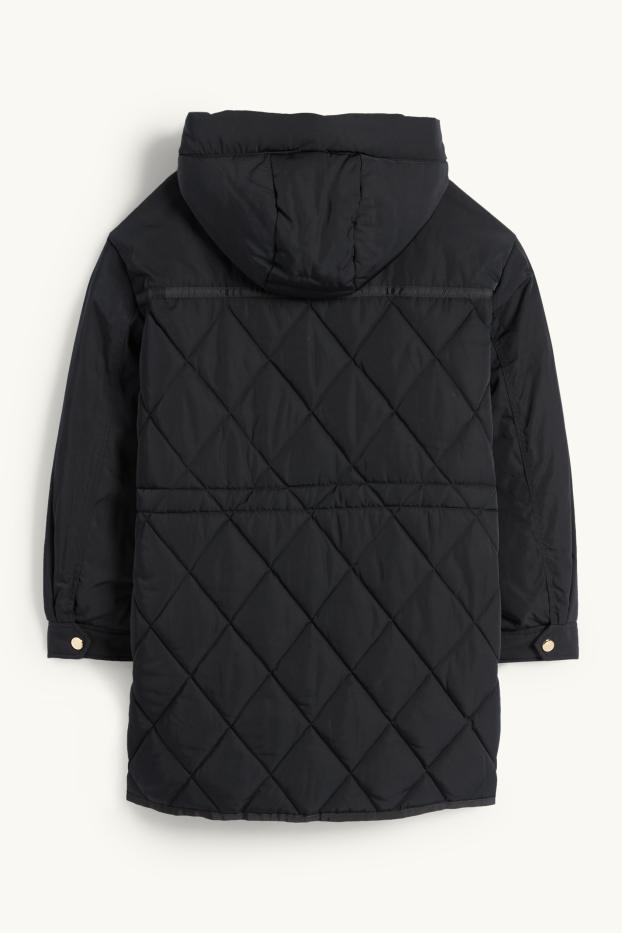 Femmes - Doudoune longue à capuche - finition déperlante - noir