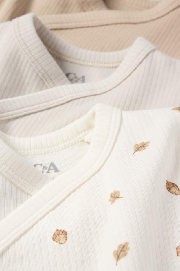 Unisex - Multipack of 3 - forest - baby wrapover bodysuit - beige