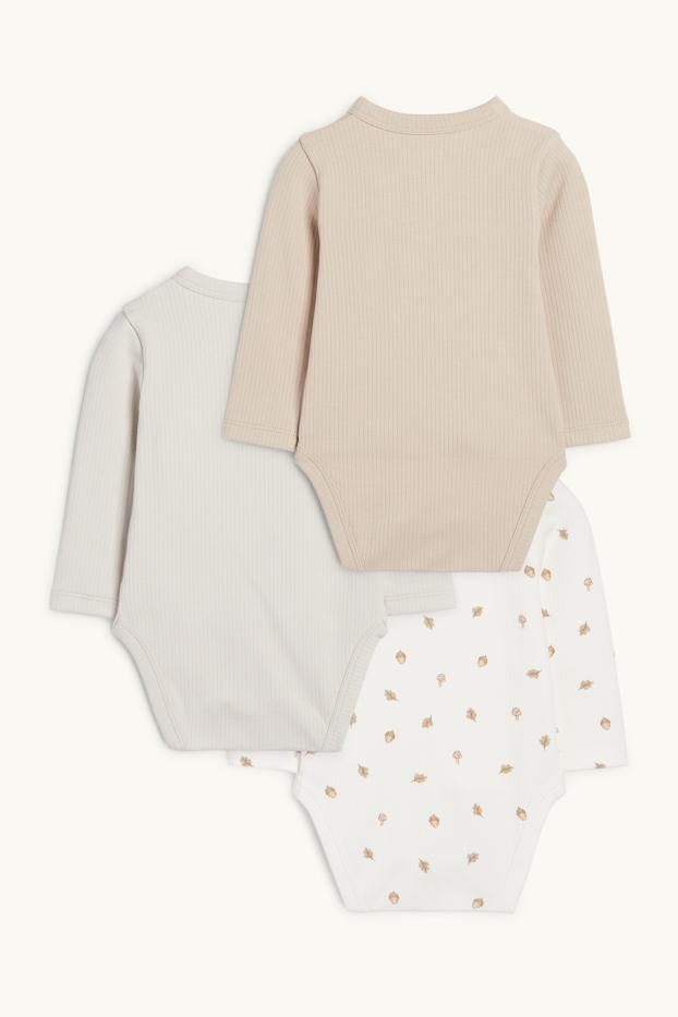 Unisex - Multipack of 3 - forest - baby wrapover bodysuit - beige