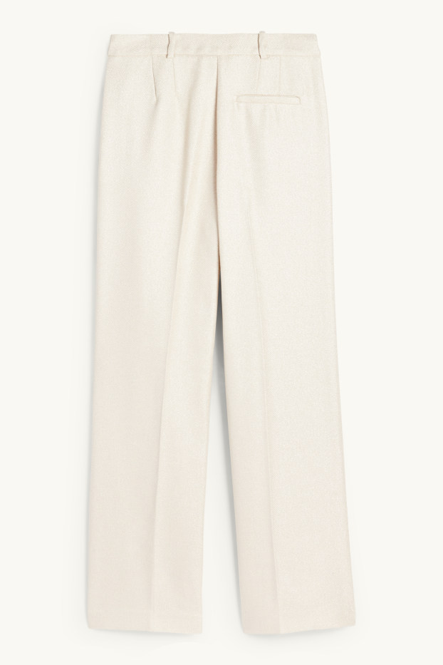 Femmes - Pantalon de bureau - high waist - relaxed fit - finition texturée - beige clair