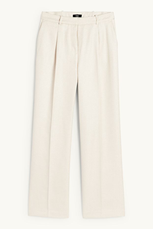 Femmes - Pantalon de bureau - high waist - relaxed fit - finition texturée - beige clair