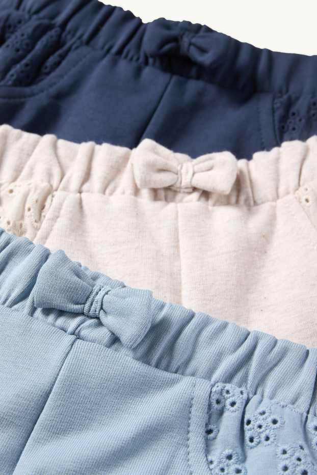 Bébés filles - Lot de 3 - pantalon de jogging bébé - broderie anglaise - bleu  / beige