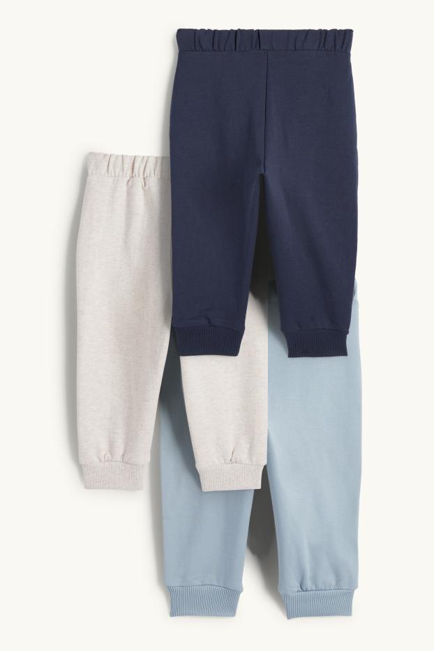 Bébés filles - Lot de 3 - pantalon de jogging bébé - broderie anglaise - bleu  / beige