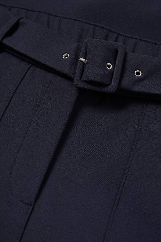 Women - Jersey trousers with belt - high-rise waist - wide leg - dark blue