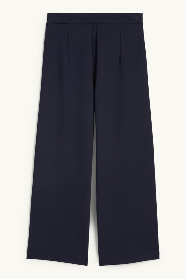 Women - Jersey trousers with belt - high-rise waist - wide leg - dark blue