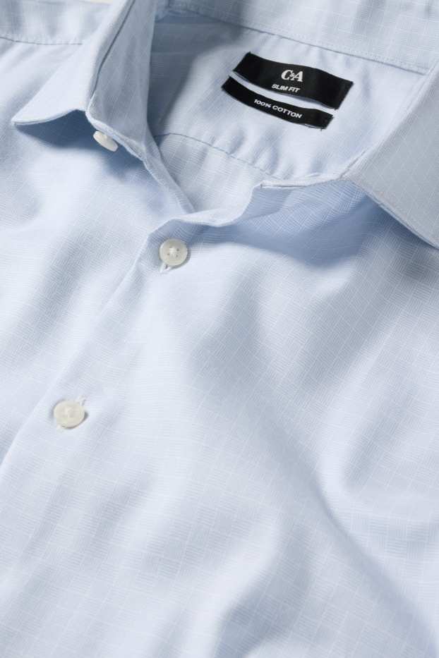Men - Business shirt - slim fit - cutaway collar - check - light blue