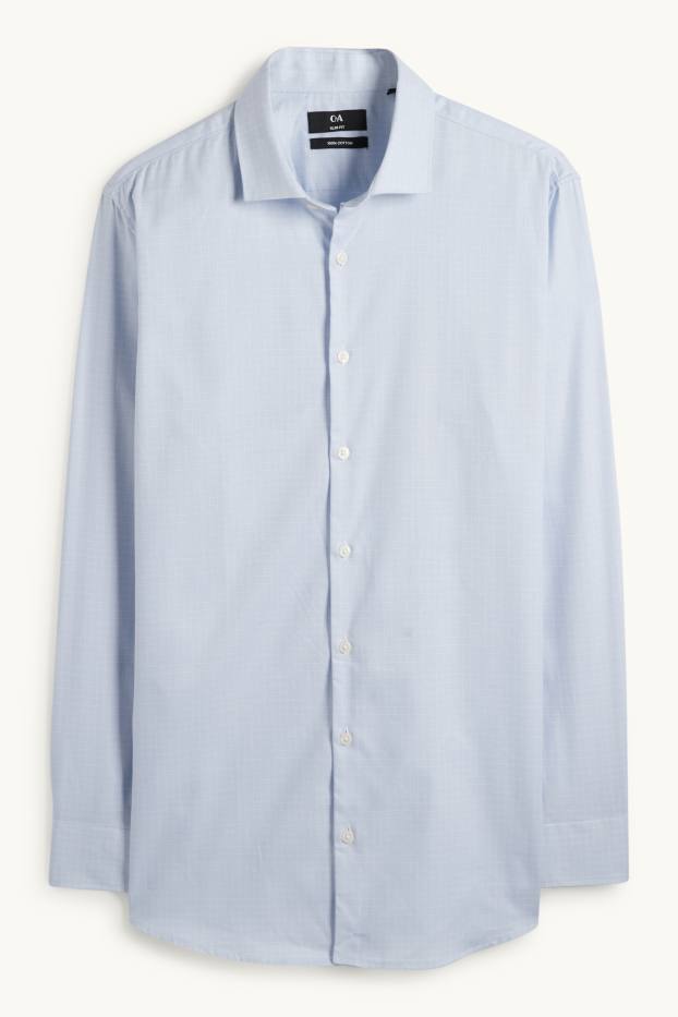 Men - Business shirt - slim fit - cutaway collar - check - light blue