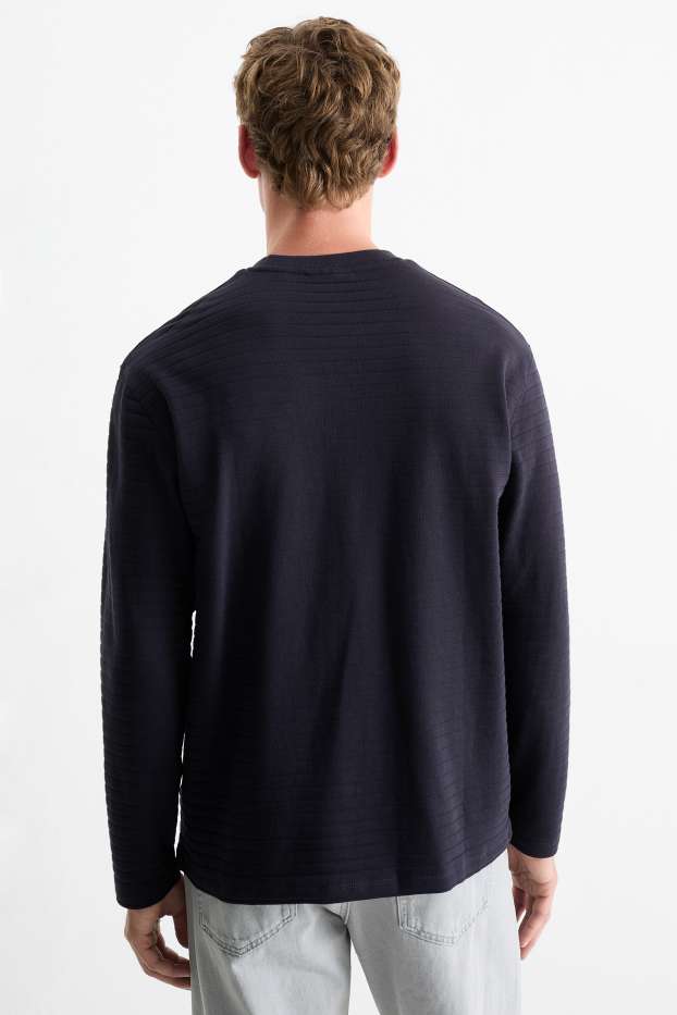Uomo - Maglia a maniche lunghe - a righe - tessuto tramato - blu scuro