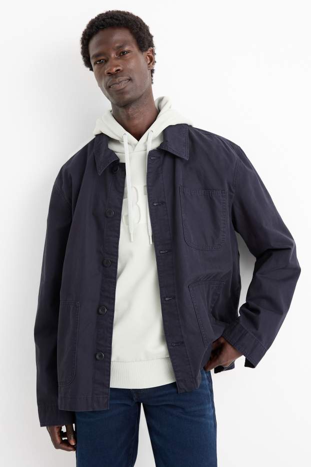Hommes - Veste-chemise - relaxed fit - col kent - bleu foncé