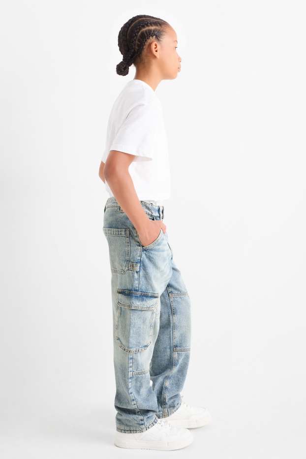 Kinder Buben - Cargo Jeans - Thermojeans - helljeansblau
