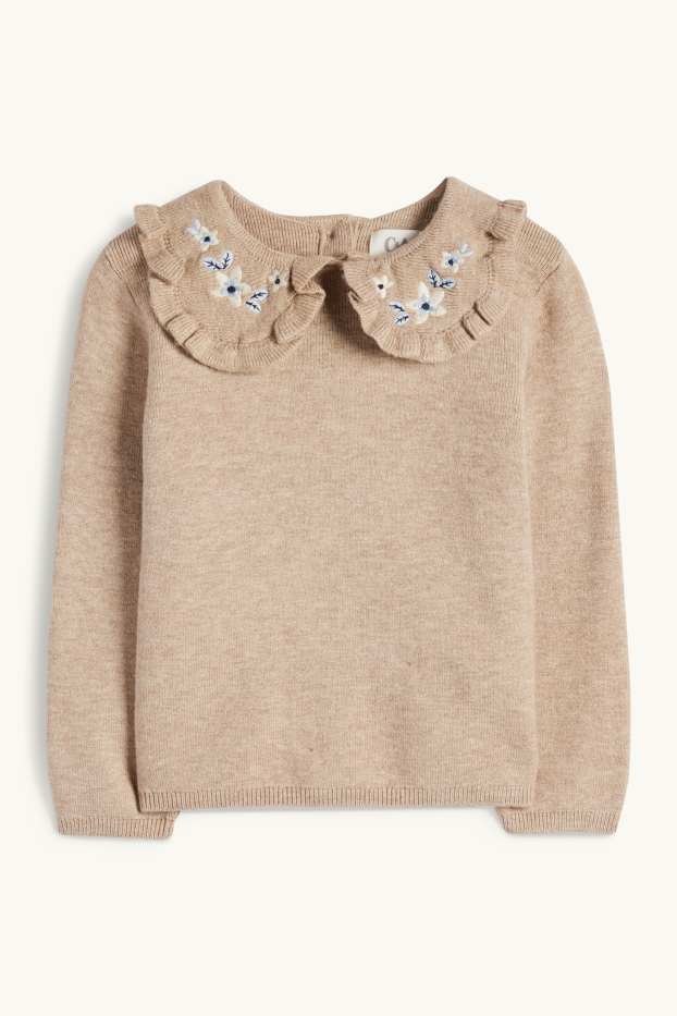 Baby Mädchen - Blümchen - Baby-Pullover - beige