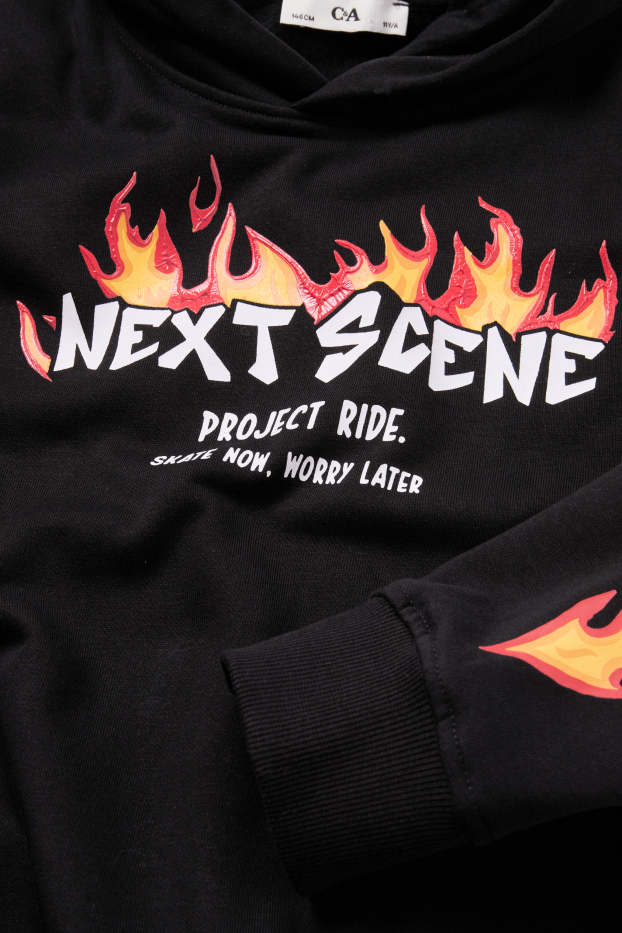 Enfants garçons - Flammes - sweat à capuche - noir