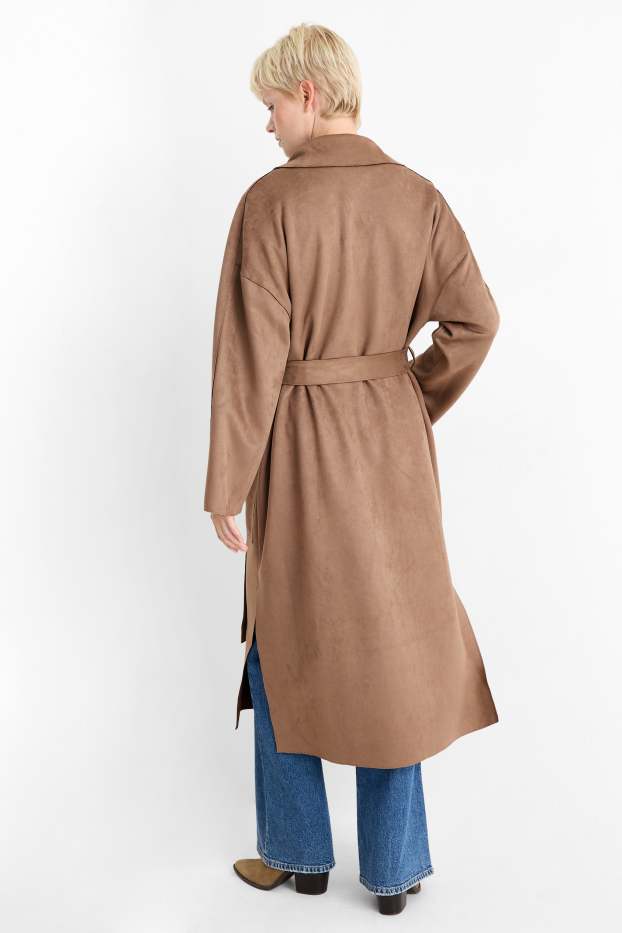 Damen - Trenchcoat - Velourslederimitat - braun