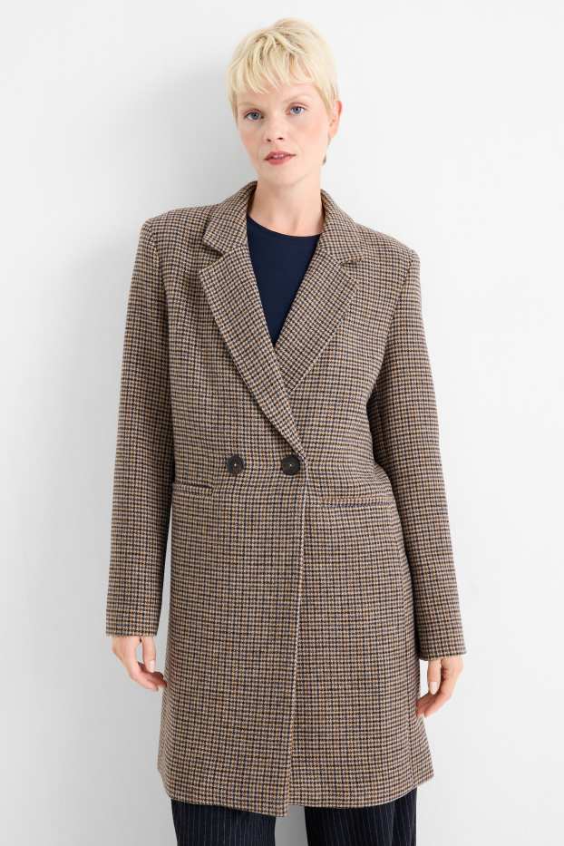 Dames - Mantel - geruit - bruin