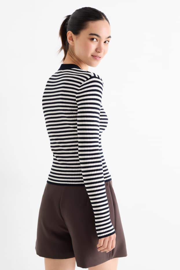 Dona - Samarreta de màniga llarga - de canalé - de ratlles - blau fosc / blanc