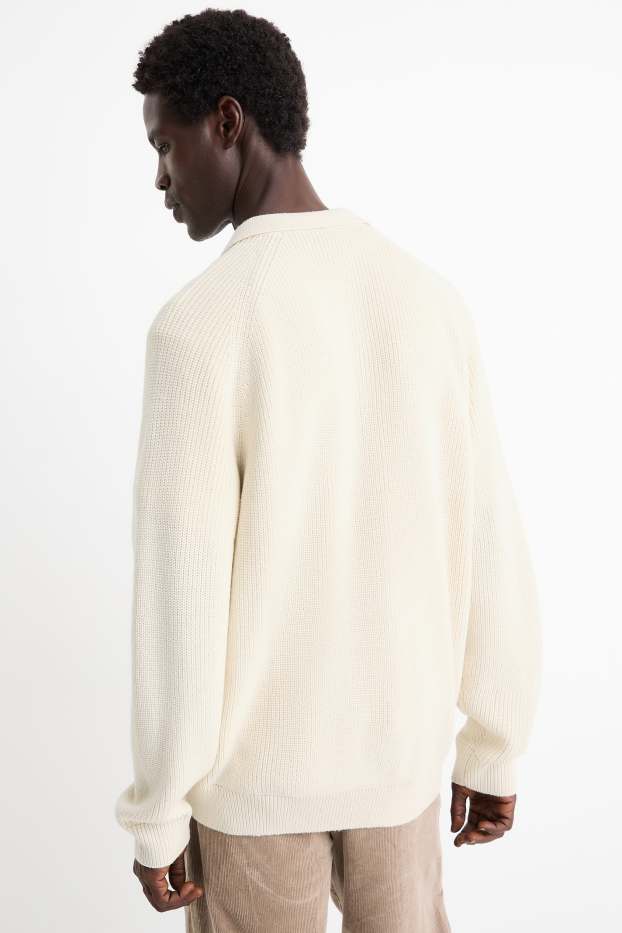Bărbați - Cardigan tricotat - reiat - alb-crem
