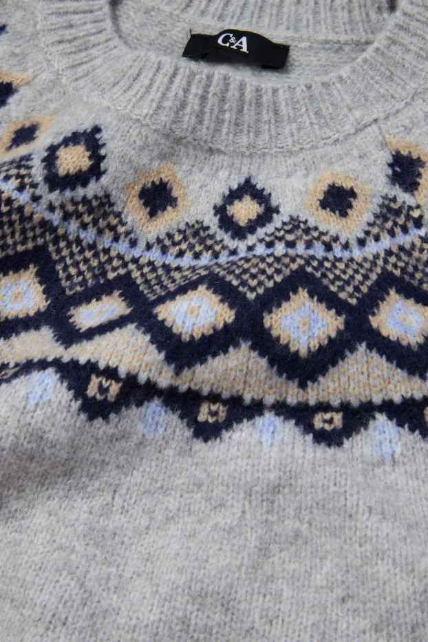 Damen - Strickpullover - kurzarm - hellgrau-melange