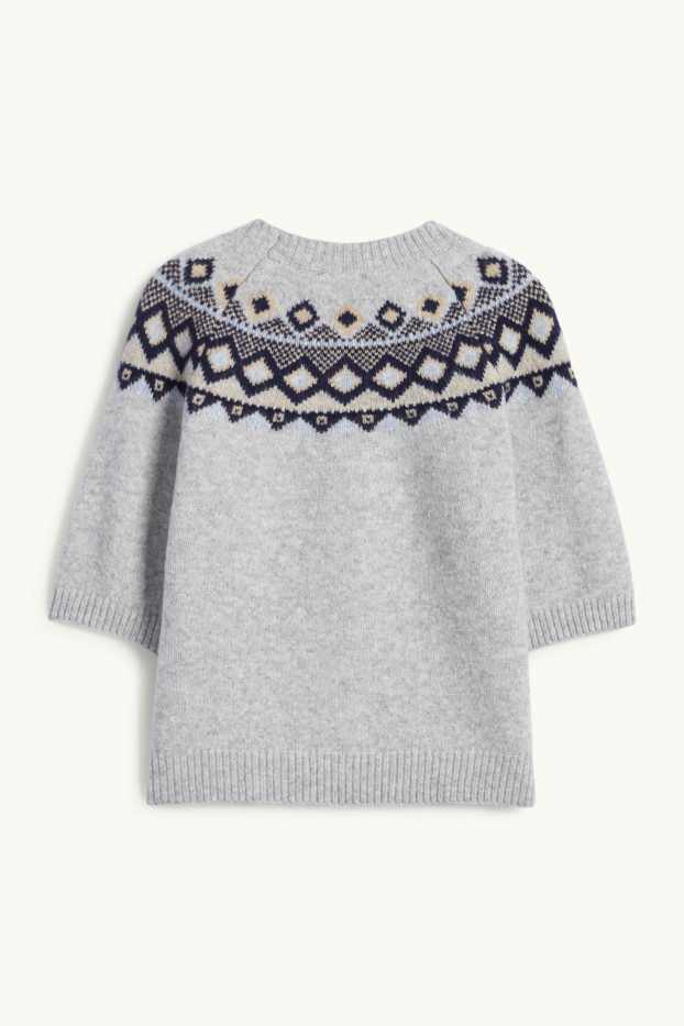 Damen - Strickpullover - kurzarm - hellgrau-melange