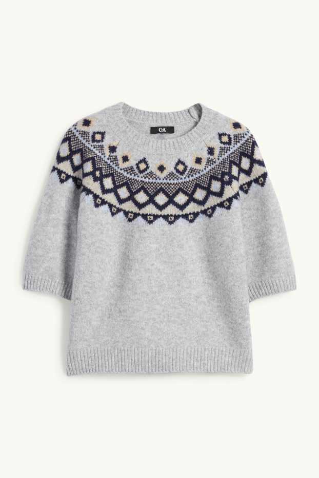 Damen - Strickpullover - kurzarm - hellgrau-melange