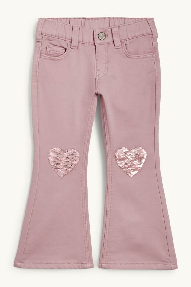 Bambine - Cuore - jeans svasati - jeans termici - rosa