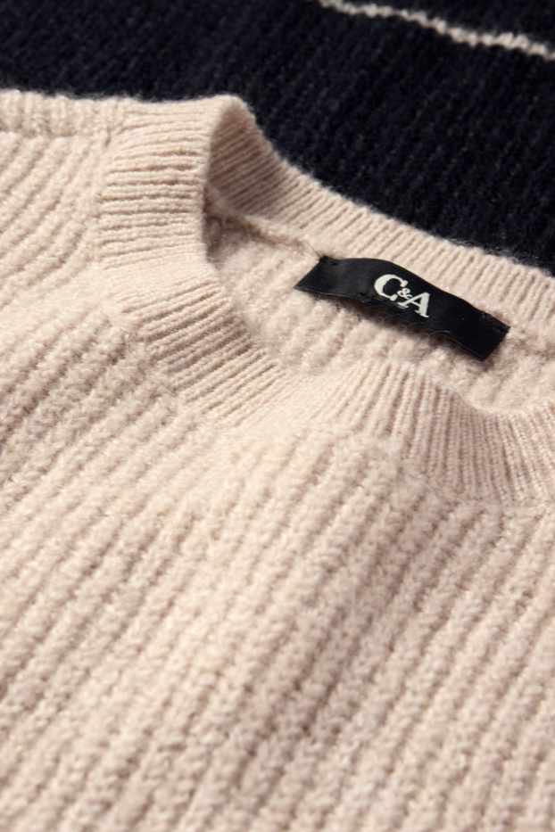 Femmes - Robe fit & flare - finition côtelée - à rayures - noir / beige