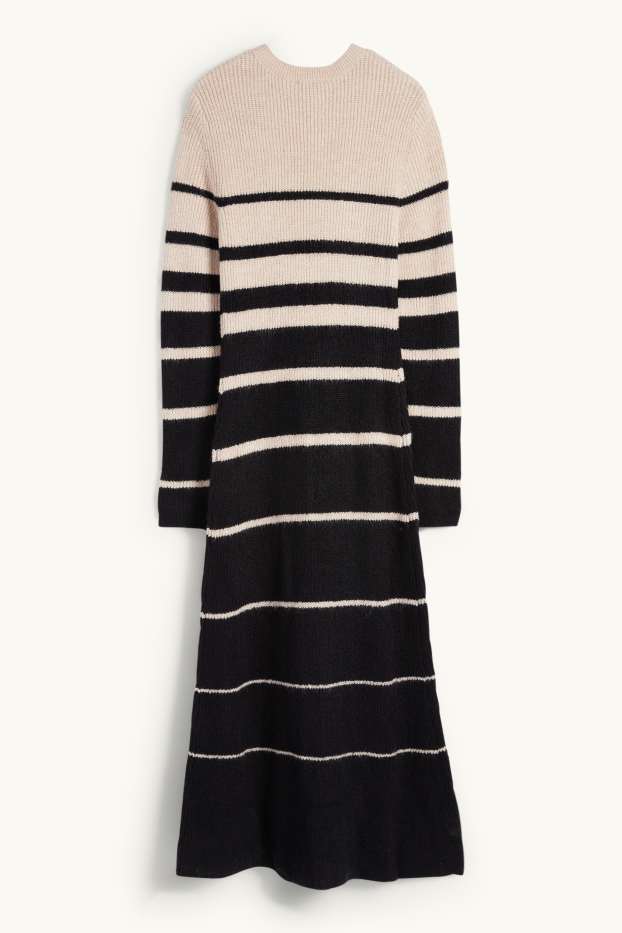 Femmes - Robe fit & flare - finition côtelée - à rayures - noir / beige