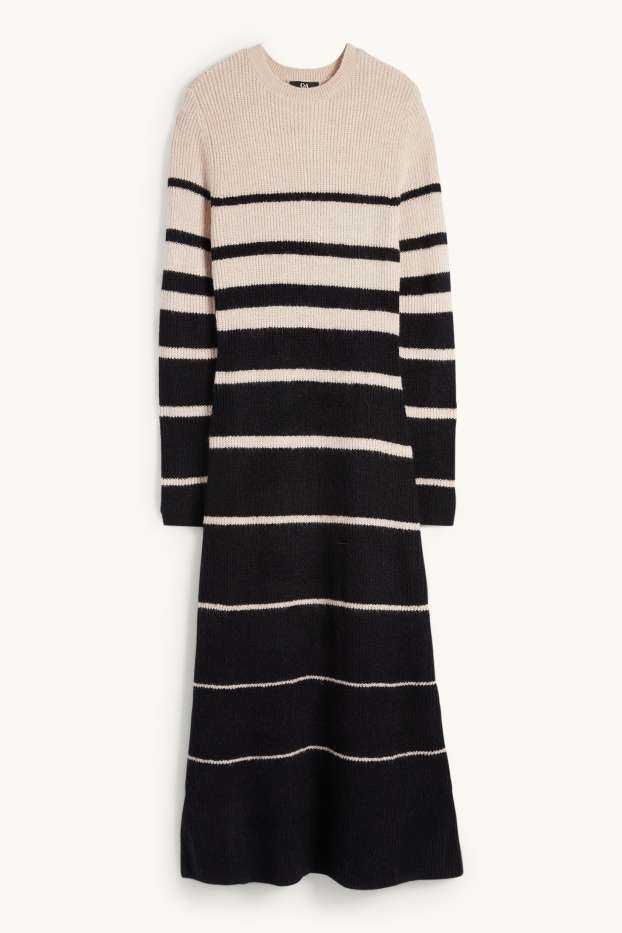 Femmes - Robe fit & flare - finition côtelée - à rayures - noir / beige