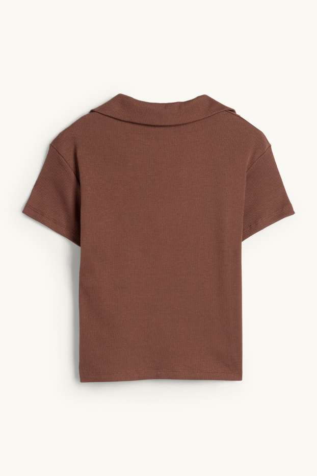 Femei - Tricou polo crop - slim fit - reiat - maro