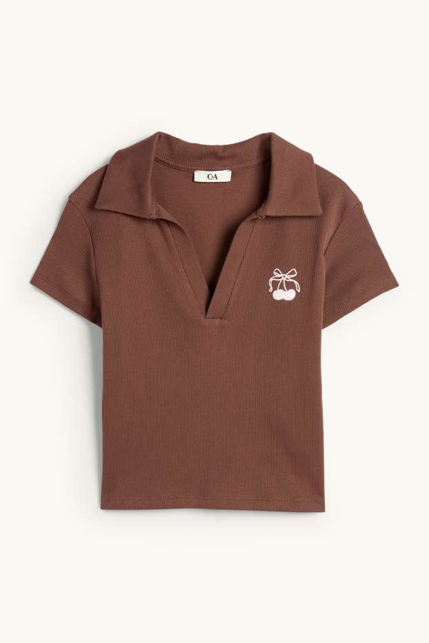 Femei - Tricou polo crop - slim fit - reiat - maro