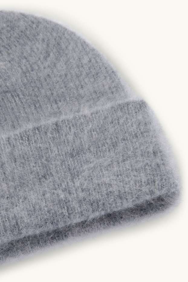 Femmes - Bonnet en cachemire - finition côtelée - gris clair chiné