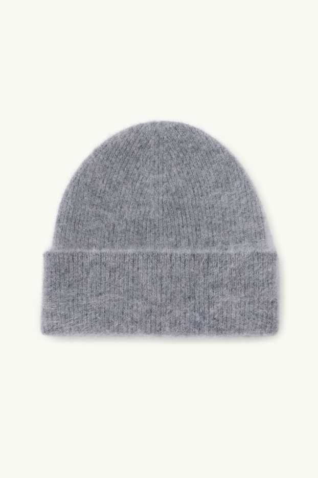 Femmes - Bonnet en cachemire - finition côtelée - gris clair chiné