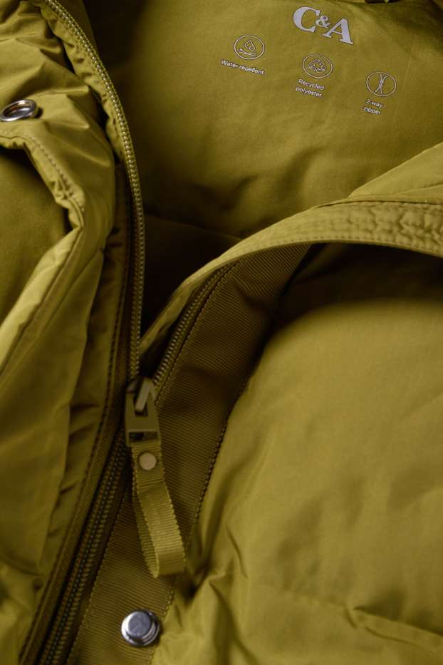 Dames - Mantel met stiksels en capuchon - waterafstotend - groen