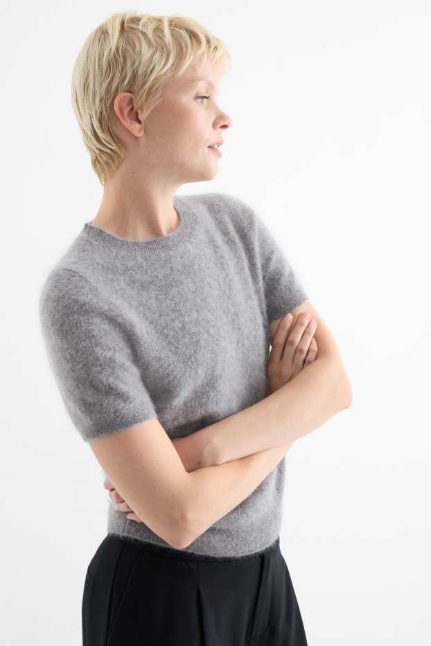Donna - Maglione di cashmere - a maniche corte - grigio