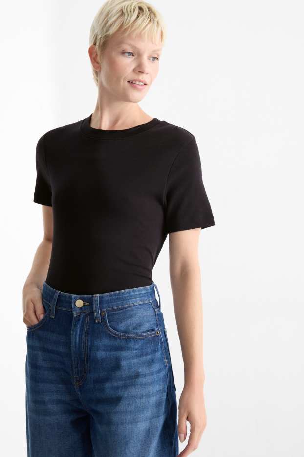 Damen - T-Shirt - Slim Fit - schwarz