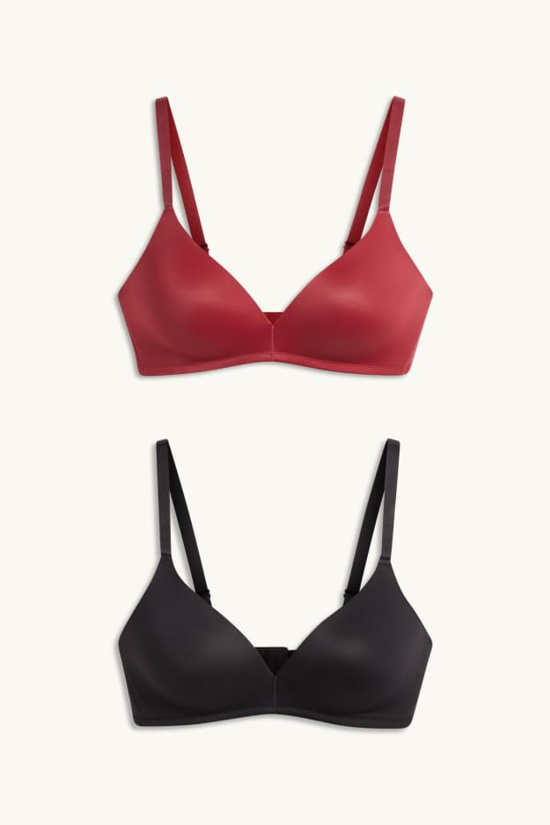 Femmes - Lot de 2 - soutiens-gorge sans armatures - ampliformes - noir / rouge